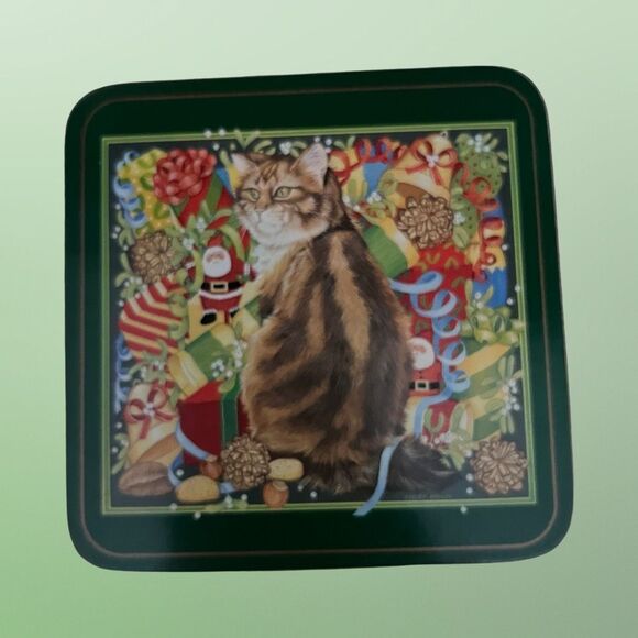 Set of 5 Pimpernel Christmas Cat Coaster Collection Cork Back Siamese Tabby B12 - Picture 4 of 6